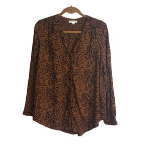 Beach Lunch Lounge Button Down Blouse Leopard Print L Long Sleeves